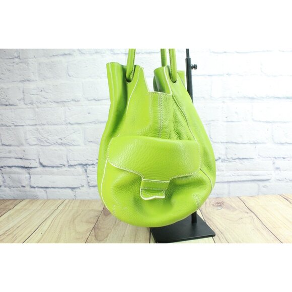 Cole Haan Lime Green Pebbled Leather Double Handle Shoulder Bag - Picture 5 of 13